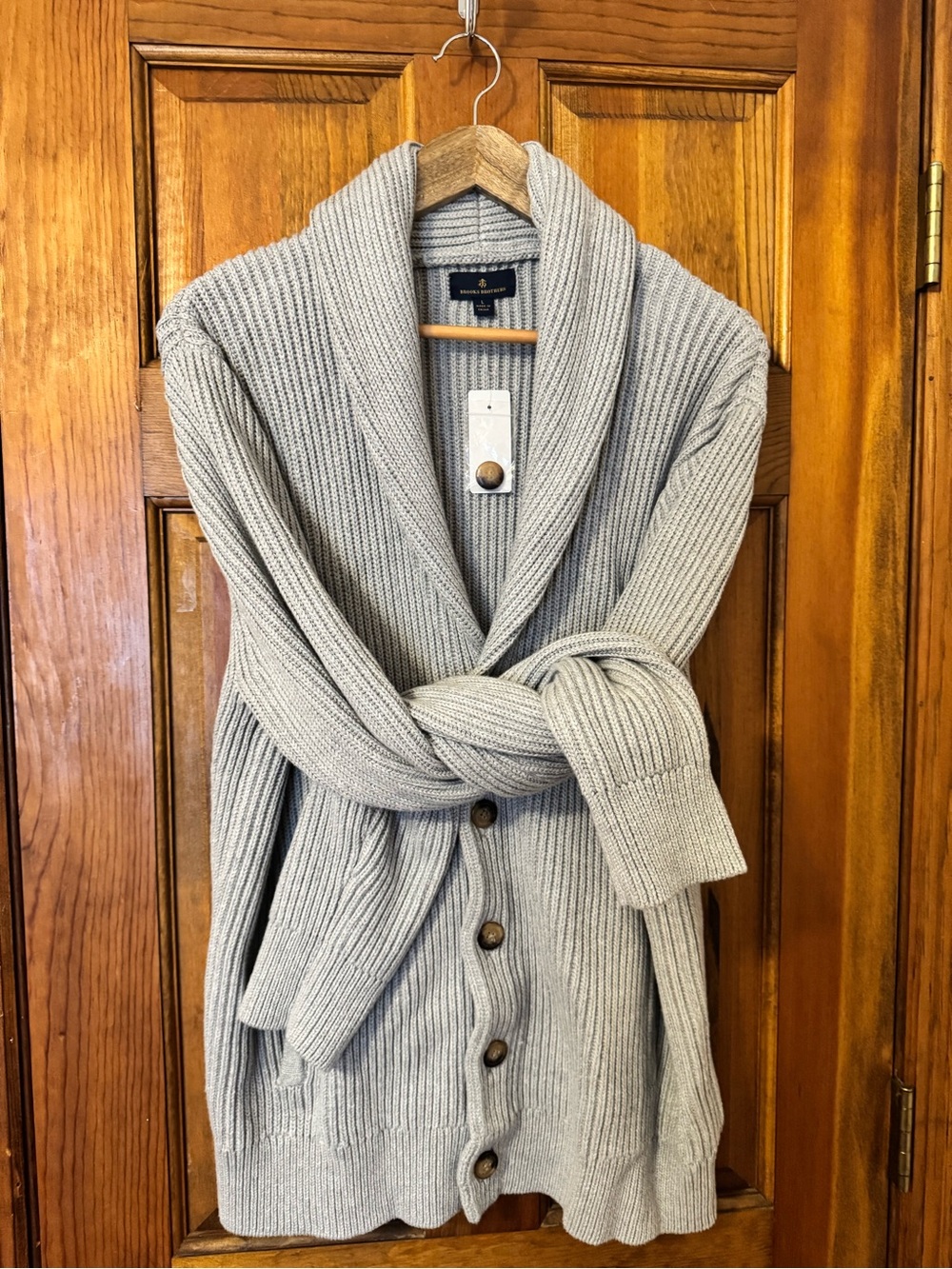 Brooks Brothers Light Gray Ribbed Shawl Collar Cardigan